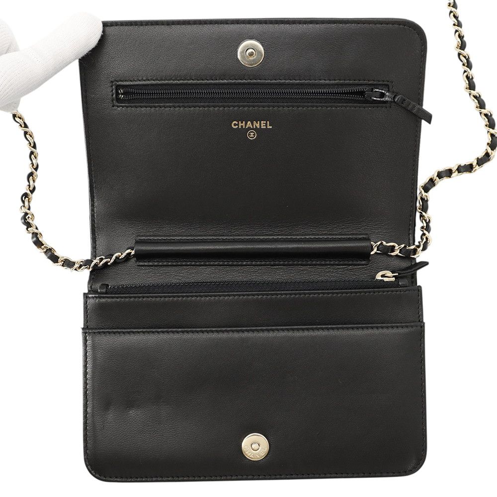 Chanel Chain Wallet CC Logo Faux Pearl Velour Black Shoulder Bag — view 5