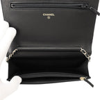 Chanel Chain Wallet CC Logo Faux Pearl Velour Black Shoulder Bag — view 6