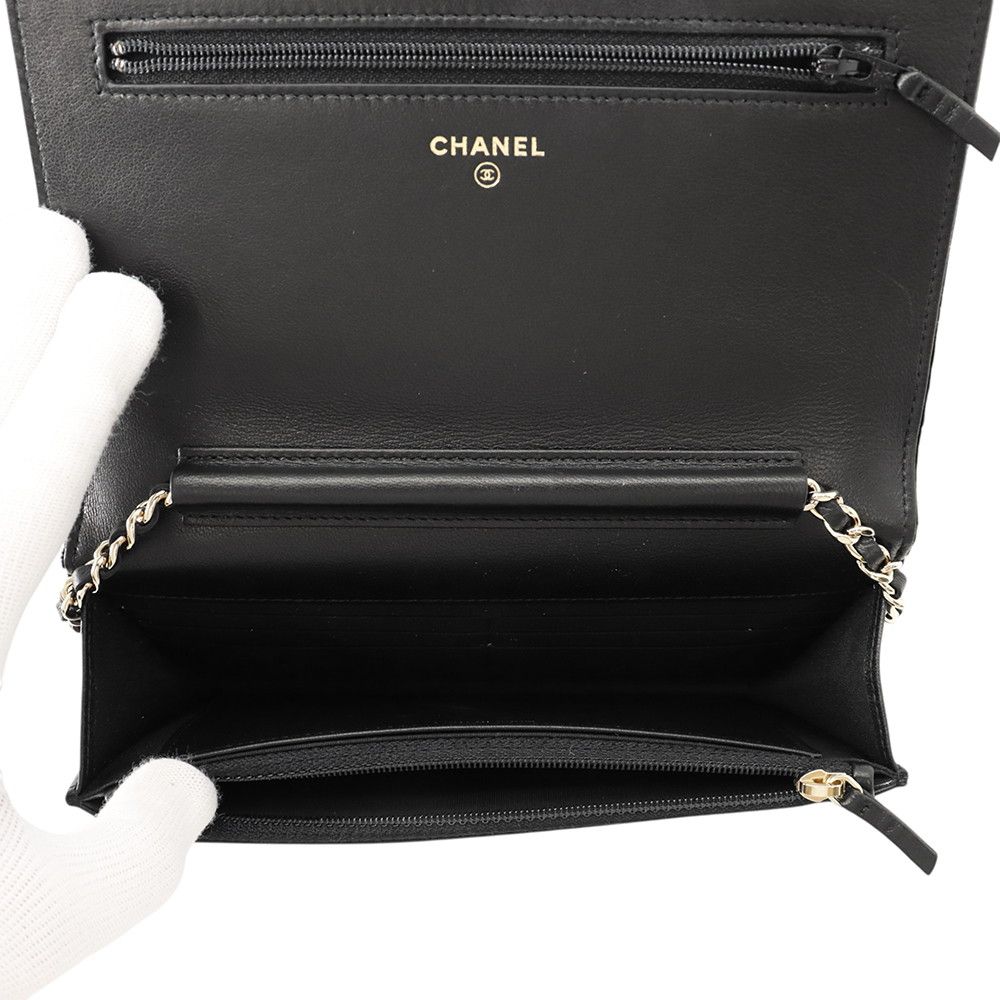 Chanel Chain Wallet CC Logo Faux Pearl Velour Black Shoulder Bag — view 6