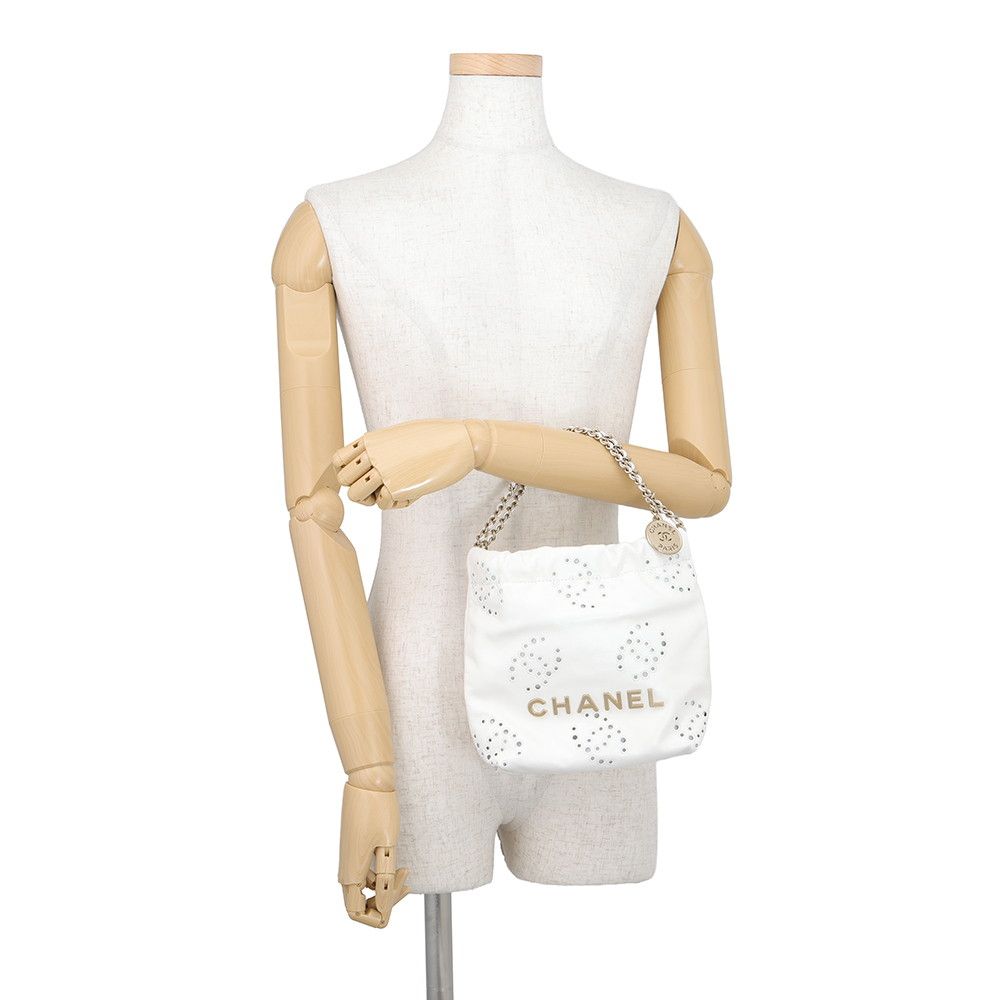 Chanel Handbag 22 Mini Perforated CC Logo Shiny Calf Leather 2-Way White — view 4
