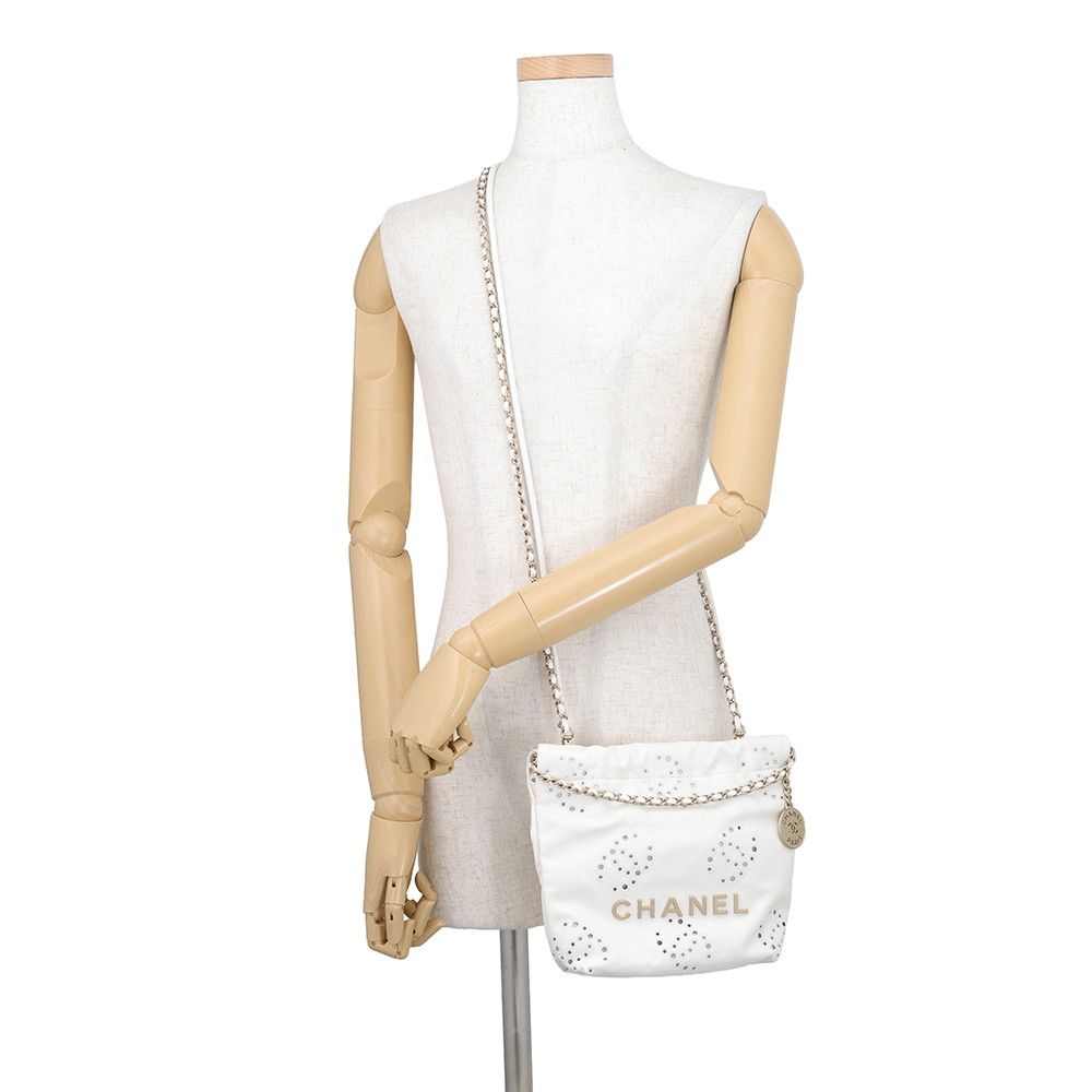 Chanel Handbag 22 Mini Perforated CC Logo Shiny Calf Leather 2-Way White — view 5