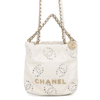 Chanel Handbag 22 Mini Perforated CC Logo Shiny Calf Leather 2-Way White