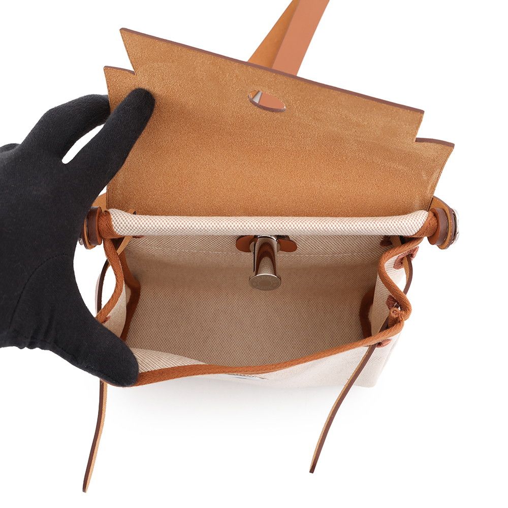 Hermes Shoulder Bag Herbag Zip Mini Ecru Fauve Silver Toile Ash Vache Hunter — view 5