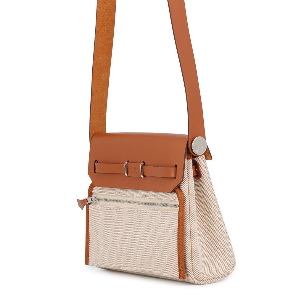 Hermes Shoulder Bag Herbag Zip Mini Ecru Fauve Silver Toile Ash Vache Hunter — view 2