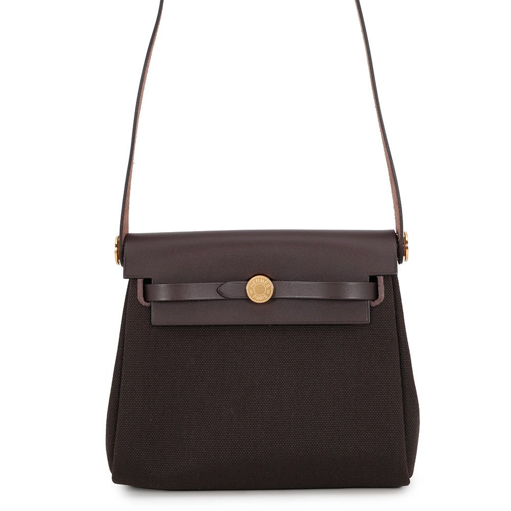 Hermes Shoulder Bag Herbag Zip Mini Ebene Gold Toile Ash Vache Hunter