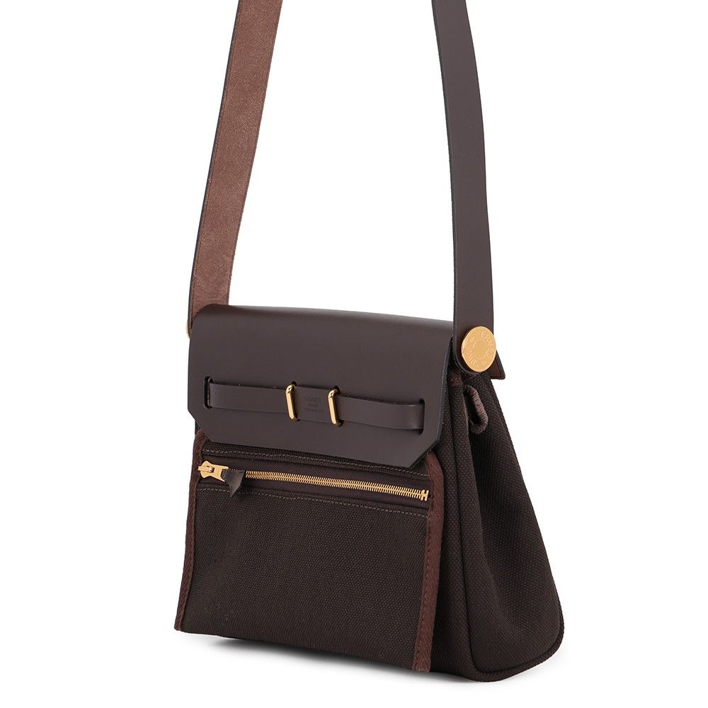 Hermes Shoulder Bag Herbag Zip Mini Ebene Gold Toile Ash Vache Hunter — view 2