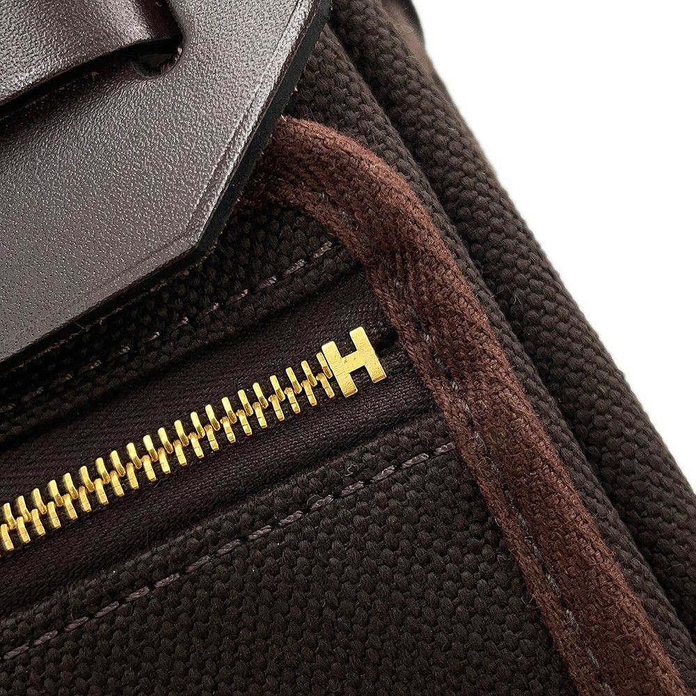 Hermes Shoulder Bag Herbag Zip Mini Ebene Gold Toile Ash Vache Hunter — view 7