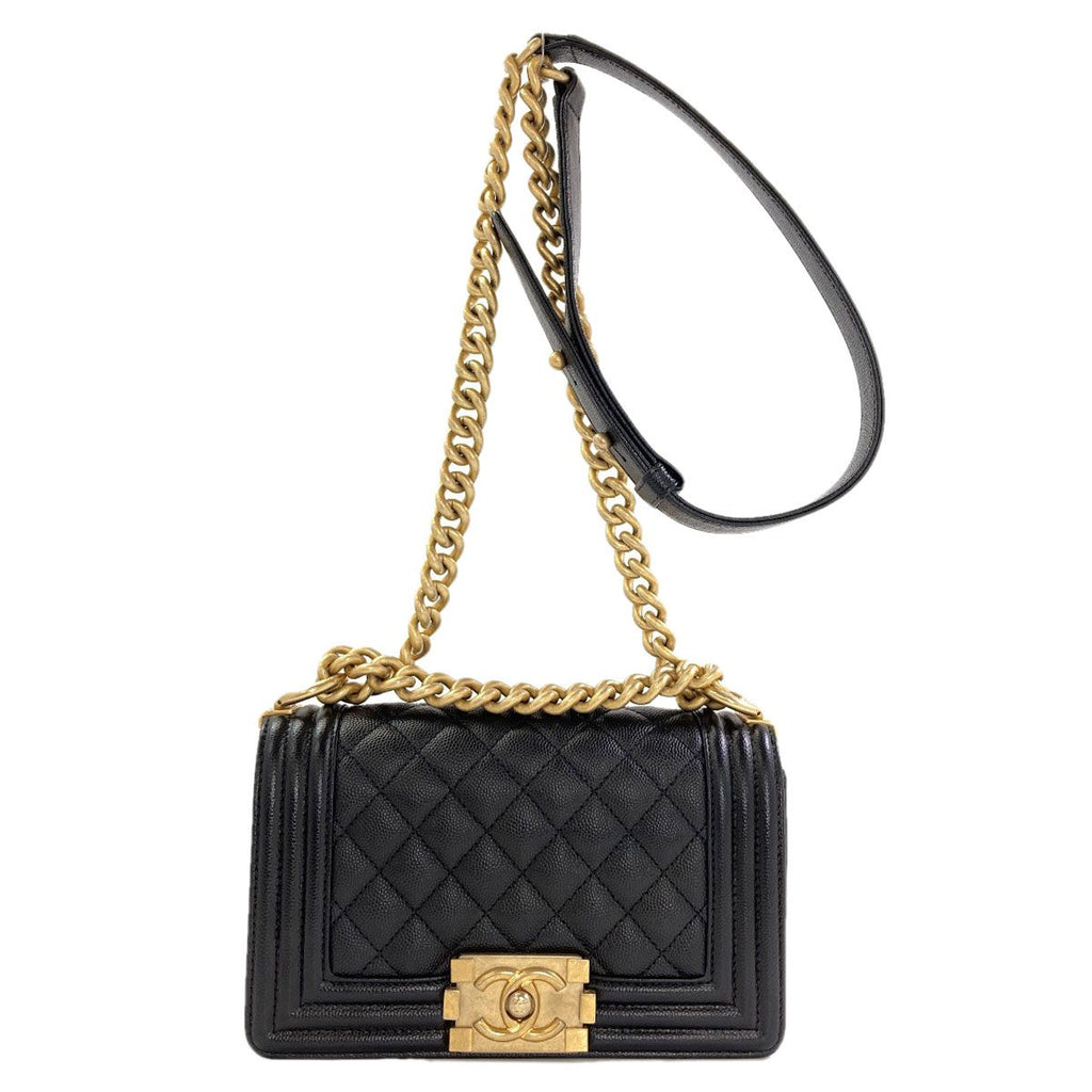Chanel Boy Chain Shoulder Gold Bag Grained Calfskin