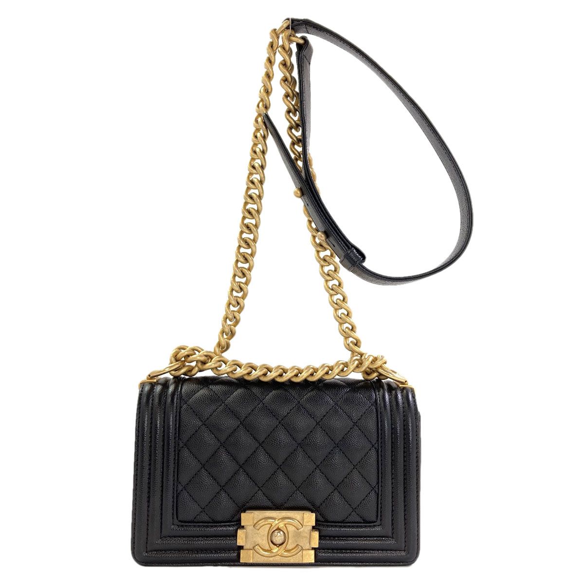 Chanel Boy Chain Shoulder Gold Bag Grained Calfskin