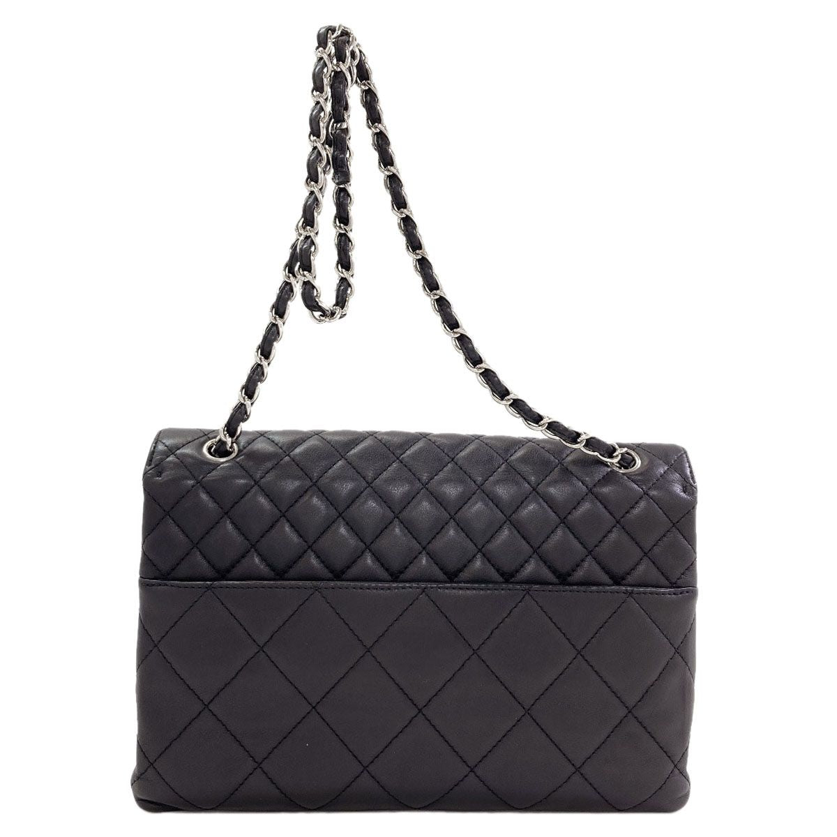 Chanel Quilted CC Logo Silver Shoulder Bag Calfskin — view 2