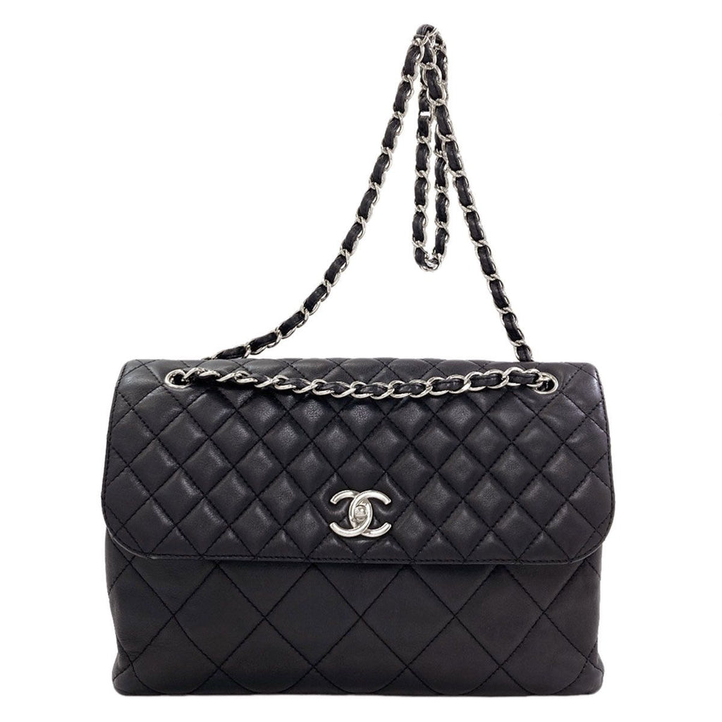 Chanel Quilted CC Logo Silver Shoulder Bag Calfskin