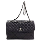 Chanel Quilted CC Logo Silver Shoulder Bag Calfskin