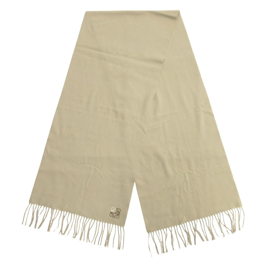 Loewe Cashmere Scarf Anagram Embroidery Logo Shawl Fringe Beige