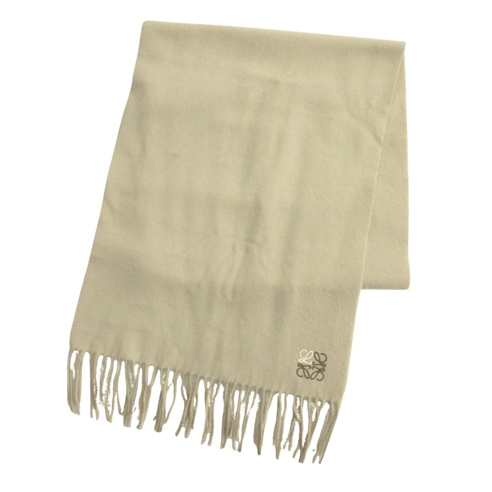 Loewe Cashmere Scarf Anagram Embroidery Logo Shawl Fringe Beige — view 2