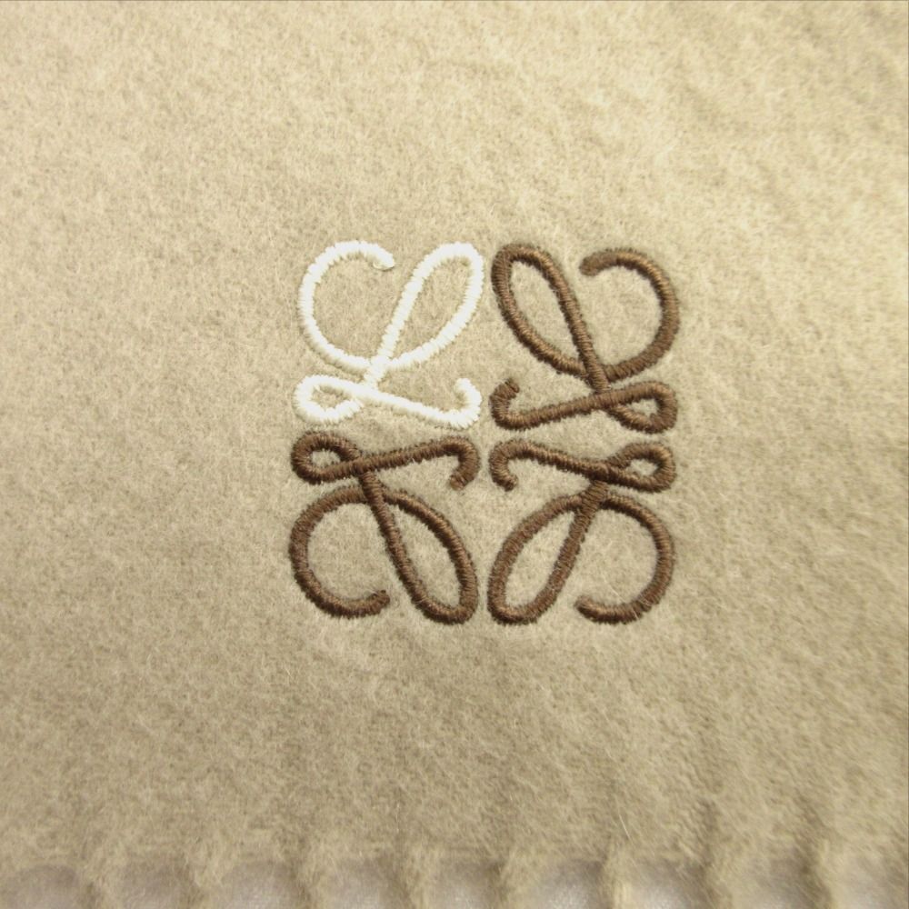Loewe Cashmere Scarf Anagram Embroidery Logo Shawl Fringe Beige — view 3