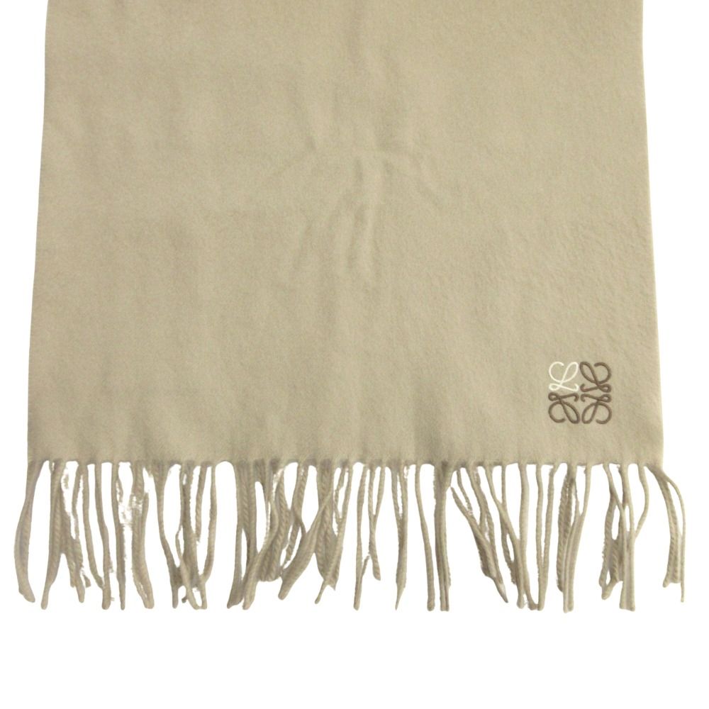 Loewe Cashmere Scarf Anagram Embroidery Logo Shawl Fringe Beige — view 5
