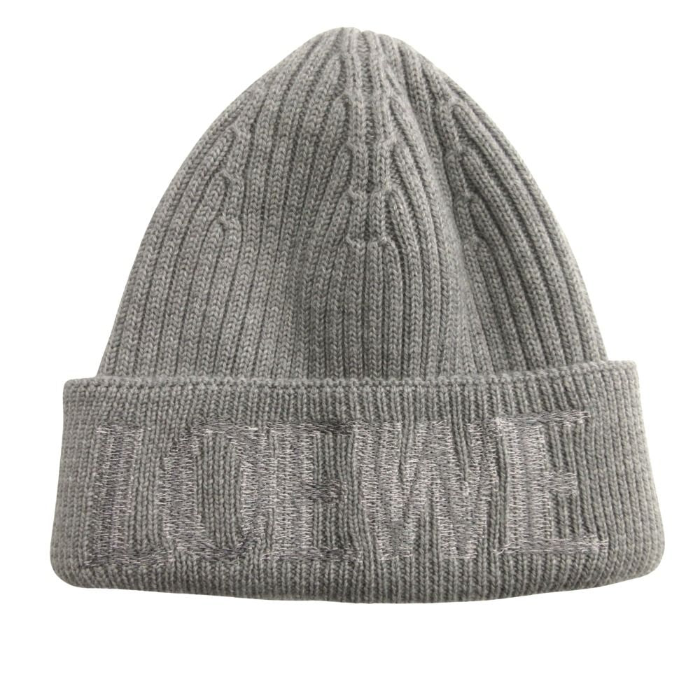 Loewe Beanie Knit Hat Cap Hat Logo Embroidery Wool Gray
