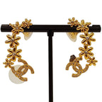 Chanel CC Logo Flower Motif Earrings Gold