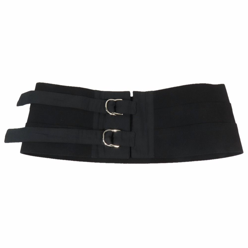 Dior Cummerbund Waist Belt Corset Metal Buckle Cotton Black