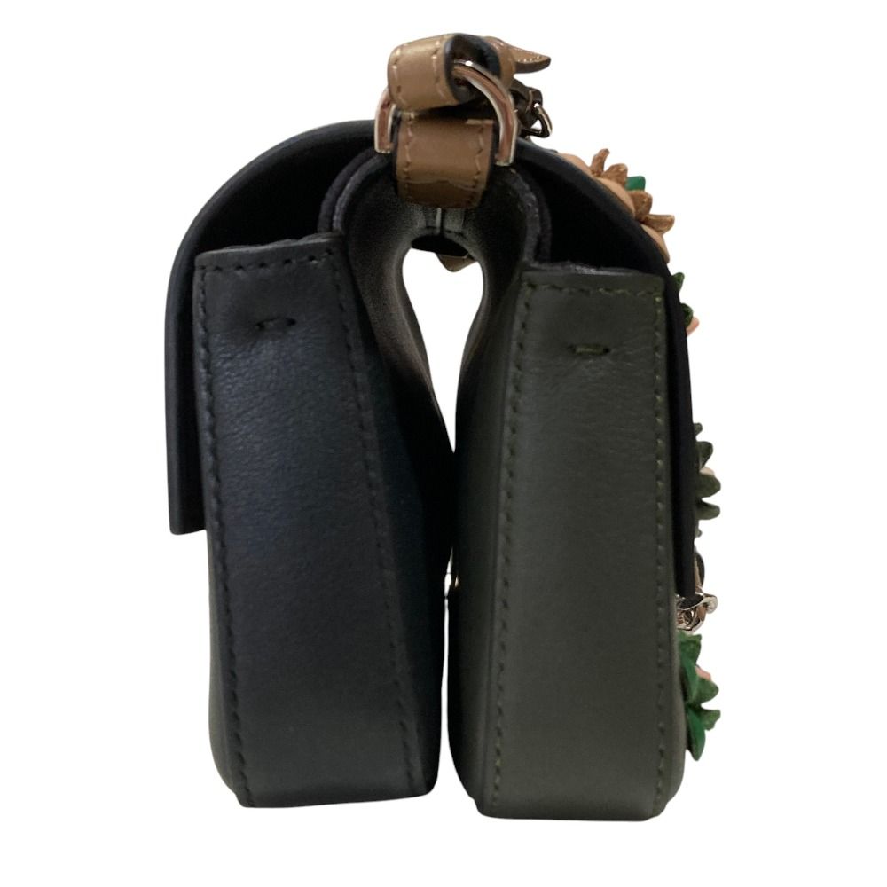 Fendi Applique Studs Flowerland Micro Double Bucket Chain Shoulder Bag Khaki — view 5