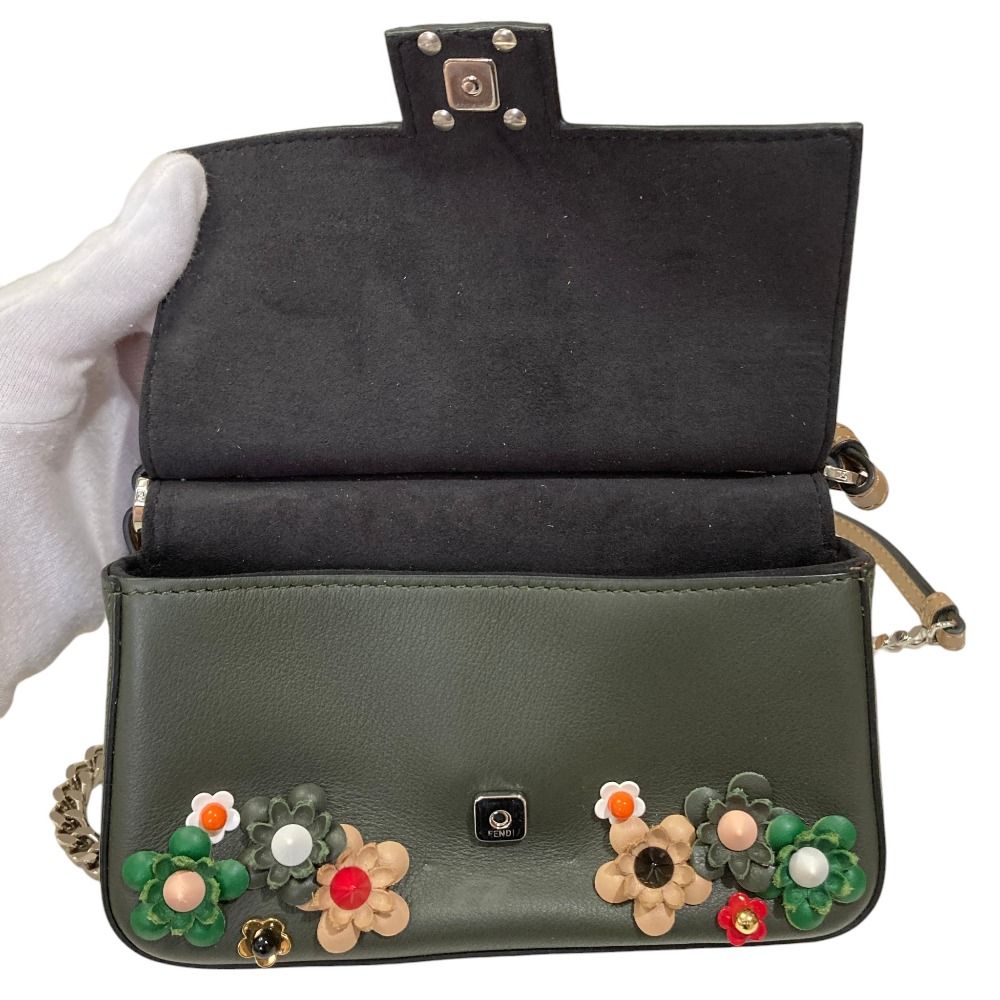 Fendi Applique Studs Flowerland Micro Double Bucket Chain Shoulder Bag Khaki — view 6