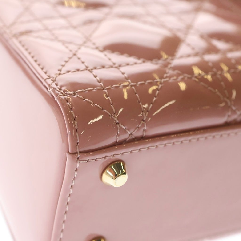 Dior Lady Mini Shoulder Bag Cannage Patent Leather Gold Pink — view 5