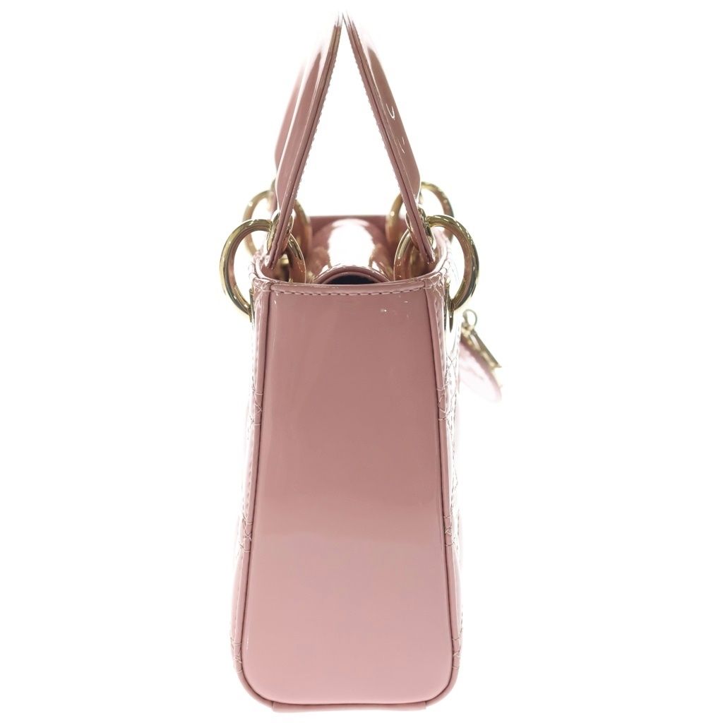 Dior Lady Mini Shoulder Bag Cannage Patent Leather Gold Pink — view 3