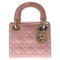 Dior Lady Mini Shoulder Bag Cannage Patent Leather Gold Pink