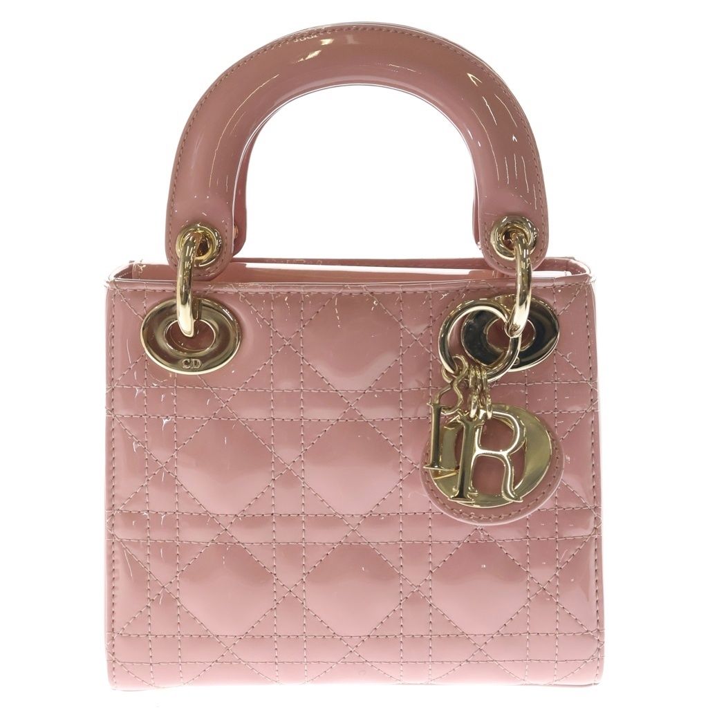 Dior Lady Mini Shoulder Bag Cannage Patent Leather Gold Pink