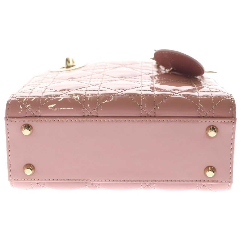 Dior Lady Mini Shoulder Bag Cannage Patent Leather Gold Pink — view 4