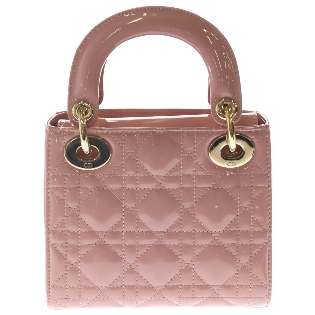 Dior Lady Mini Shoulder Bag Cannage Patent Leather Gold Pink — view 2