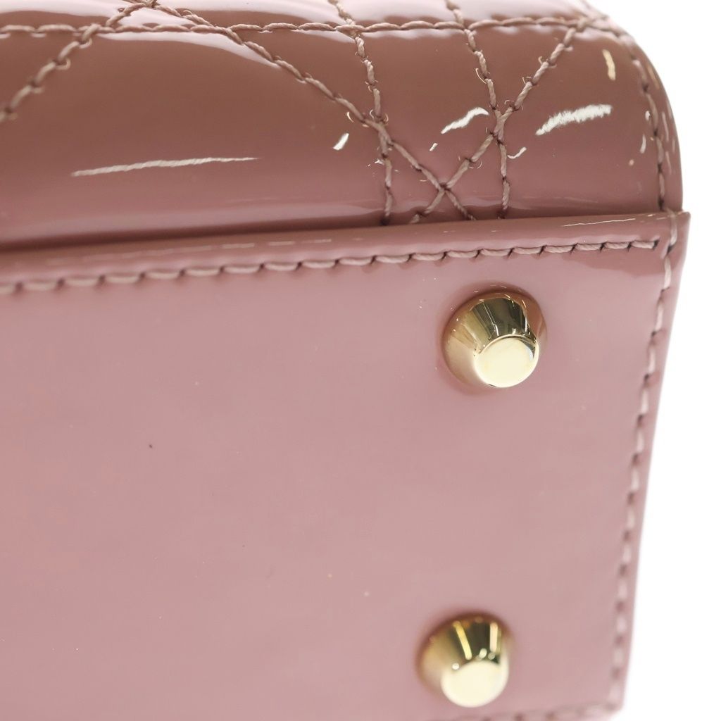 Dior Lady Mini Shoulder Bag Cannage Patent Leather Gold Pink — view 6