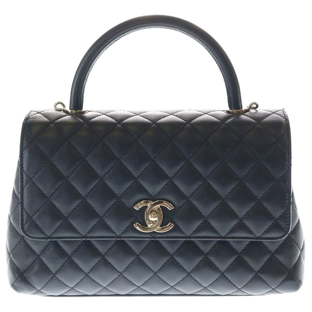 Chanel Coco Handle 29 Large Shoulder Bag Caviar Leather Gold Black Plate