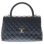 Chanel Coco Handle 29 Large Shoulder Bag Caviar Leather Gold Black Plate