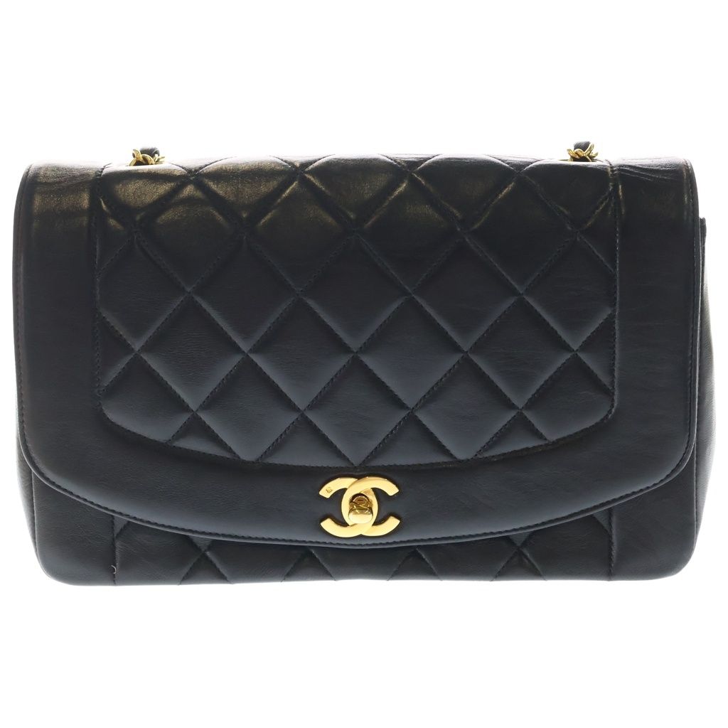 Chanel Diana 25 Chain Shoulder Bag Black Lambskin Gold