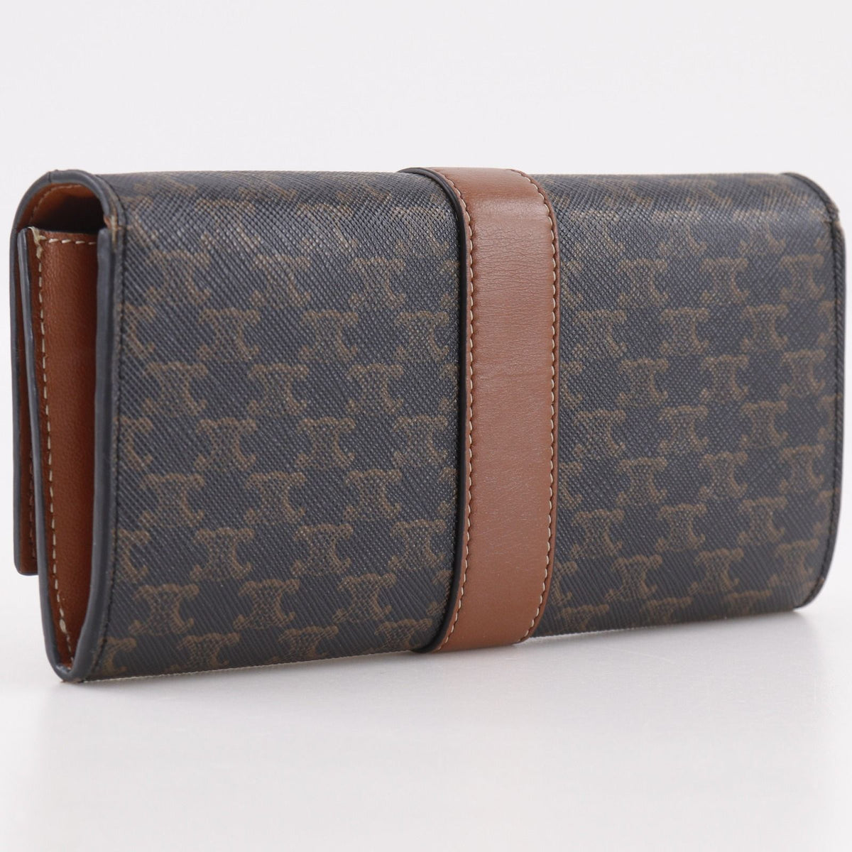 Celine Triomphe Large Flap Wallet Tan Black — view 3