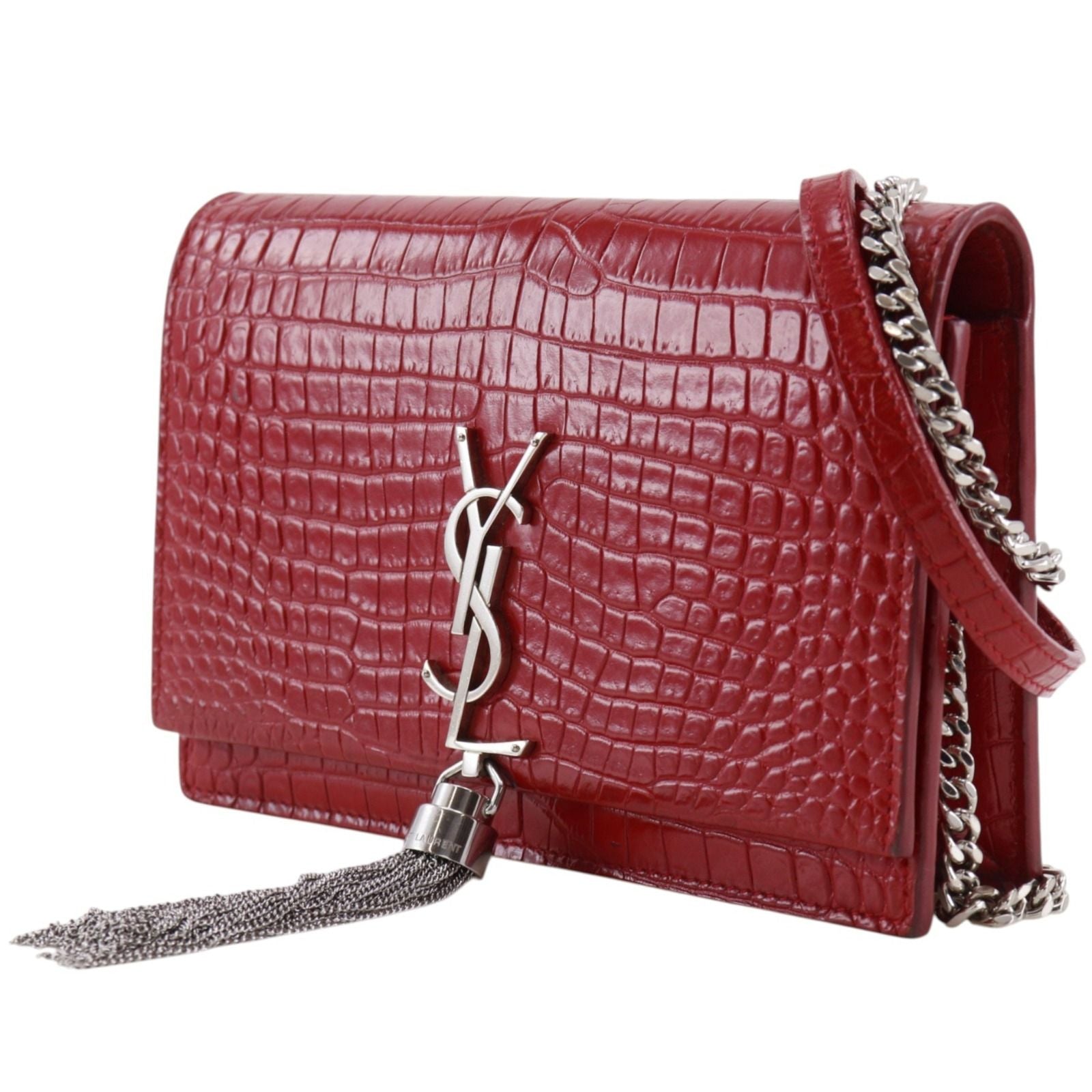 Saint Laurent Kate Embossed Leather Red Chain Wallet Shoulder Bag — view 2