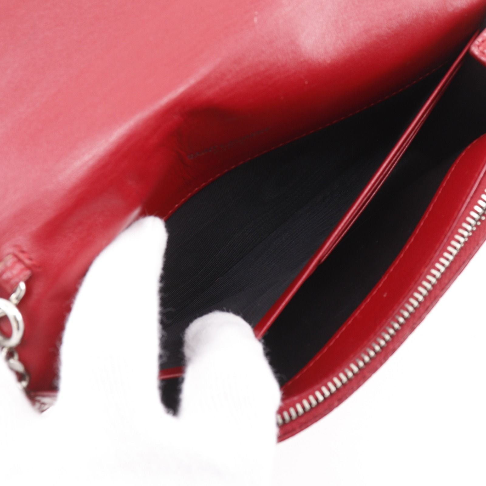 Saint Laurent Kate Embossed Leather Red Chain Wallet Shoulder Bag — view 8