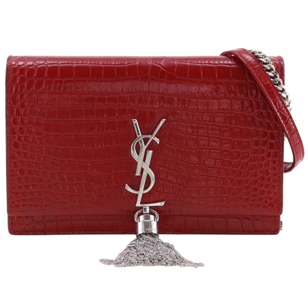 Saint Laurent Kate Embossed Leather Red Chain Wallet Shoulder Bag