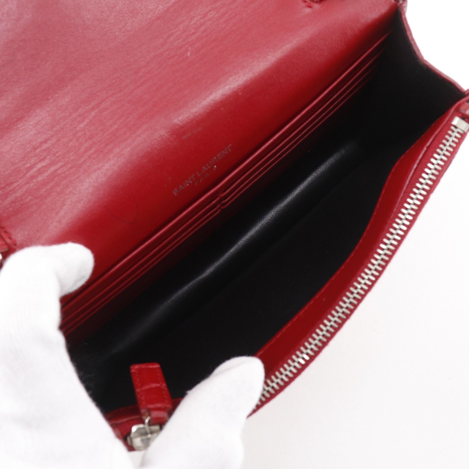 Saint Laurent Kate Embossed Leather Red Chain Wallet Shoulder Bag — view 6