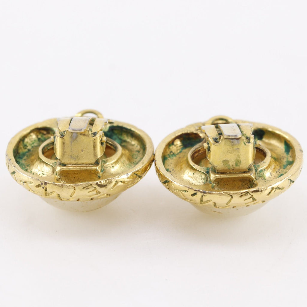 Chanel Logo Vintage Gold Plated Faux Pearl Earrings — view 6