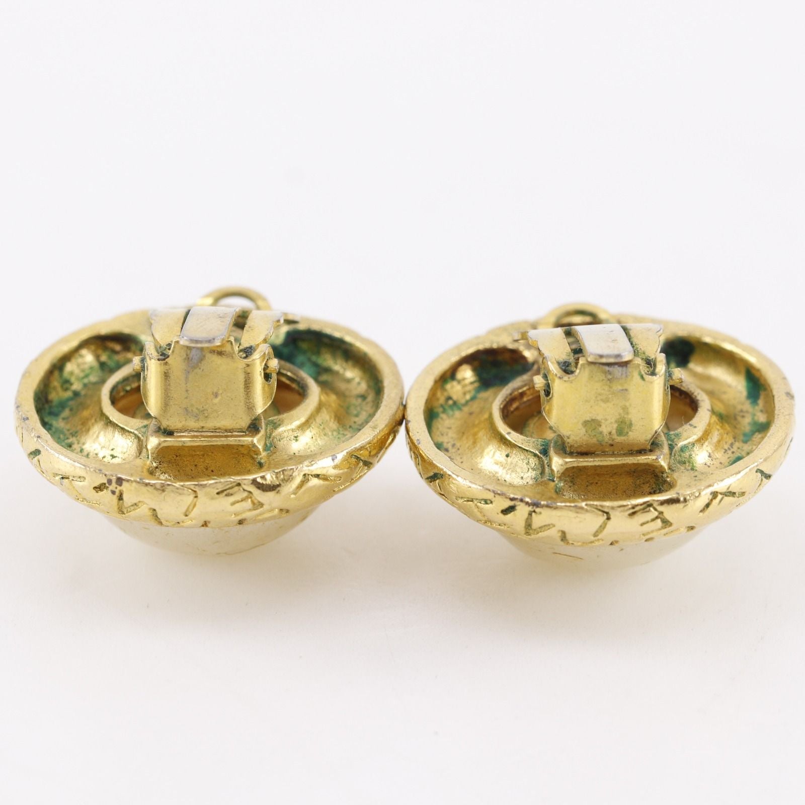 Chanel Logo Vintage Gold Plated Faux Pearl Earrings — view 6