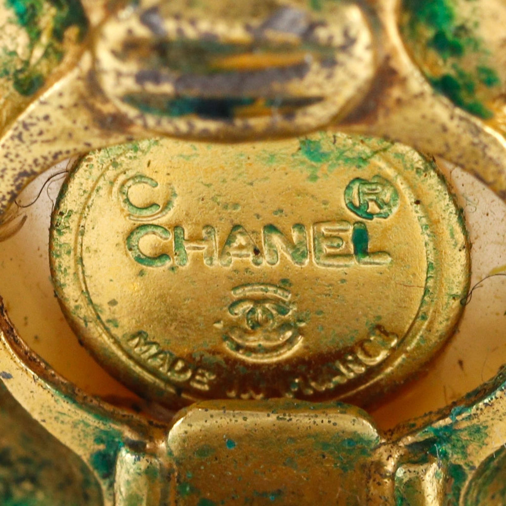 Chanel Logo Vintage Gold Plated Faux Pearl Earrings — view 8