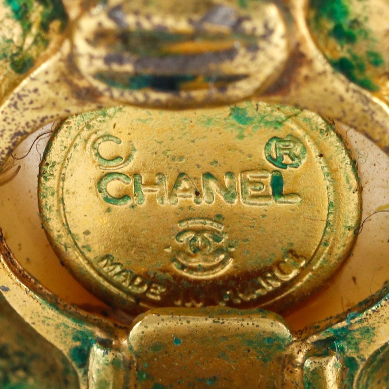Chanel Logo Vintage Gold Plated Faux Pearl Earrings — view 8