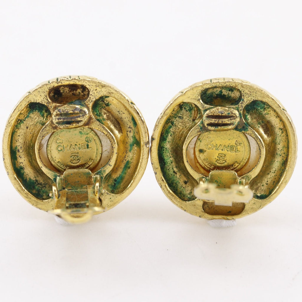 Chanel Logo Vintage Gold Plated Faux Pearl Earrings — view 4