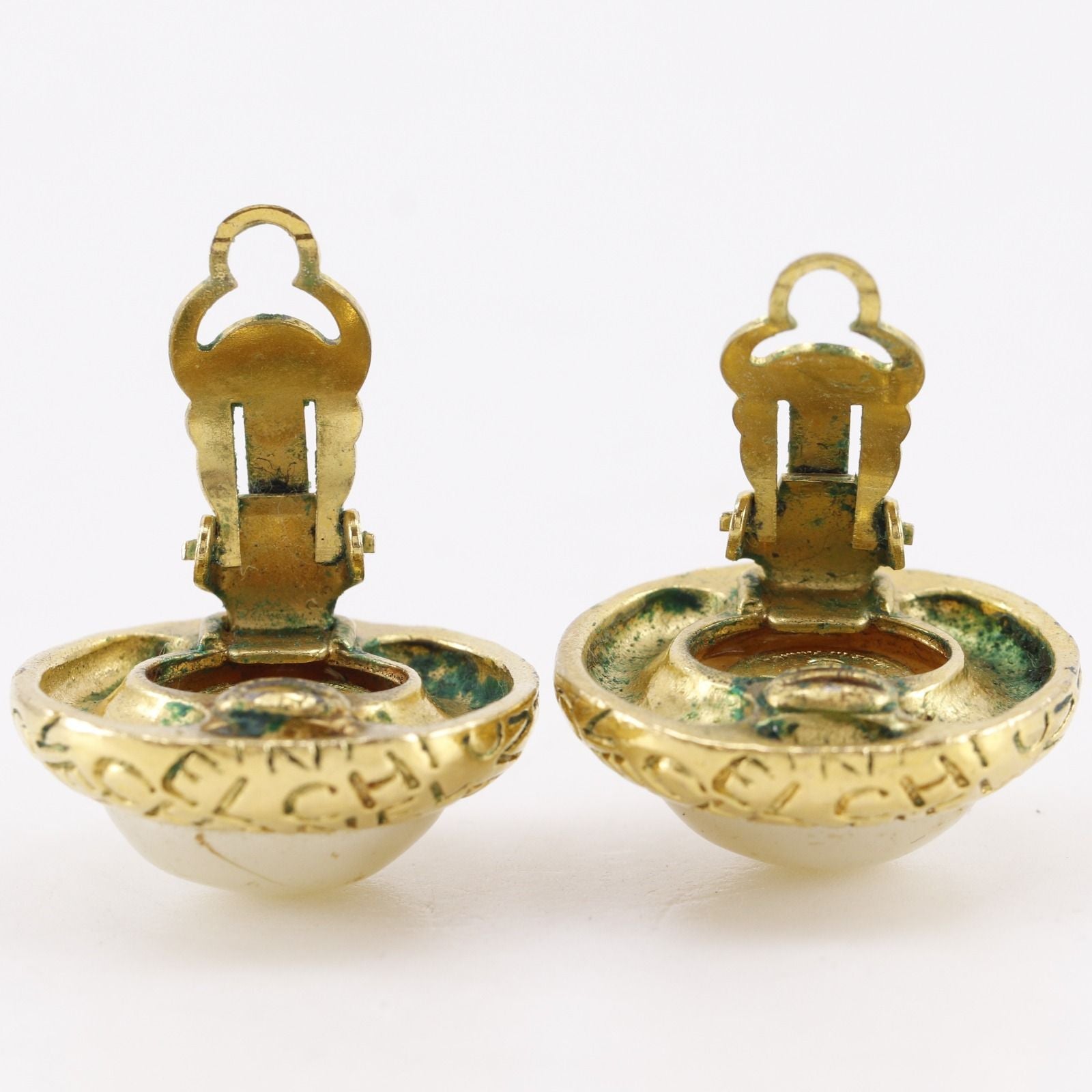 Chanel Logo Vintage Gold Plated Faux Pearl Earrings — view 5