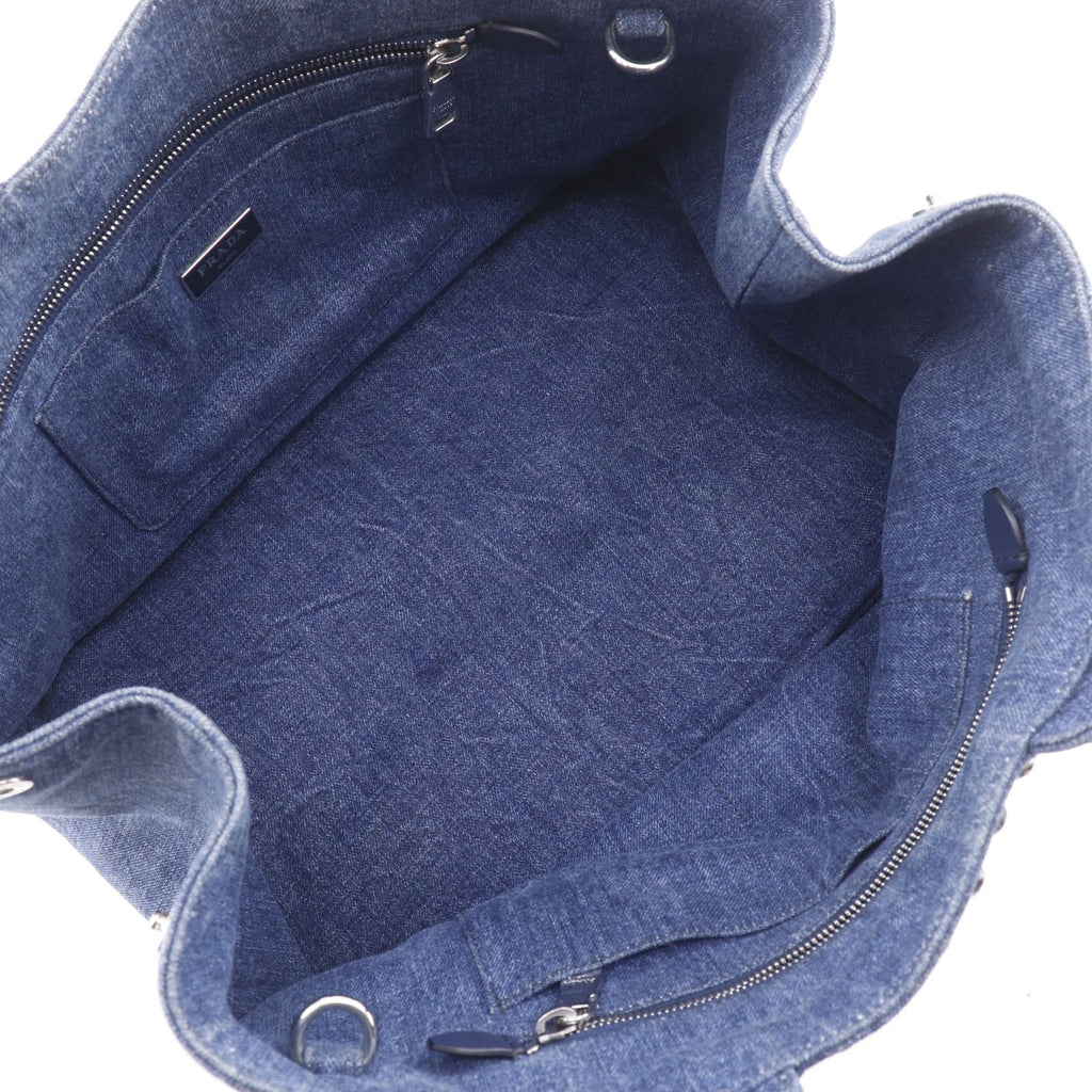 Prada Canapa Tote M Bijou Denim Blue Handbag — view 6