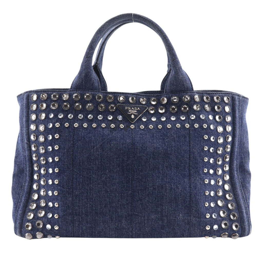 Prada Canapa Tote M Bijou Denim Blue Handbag