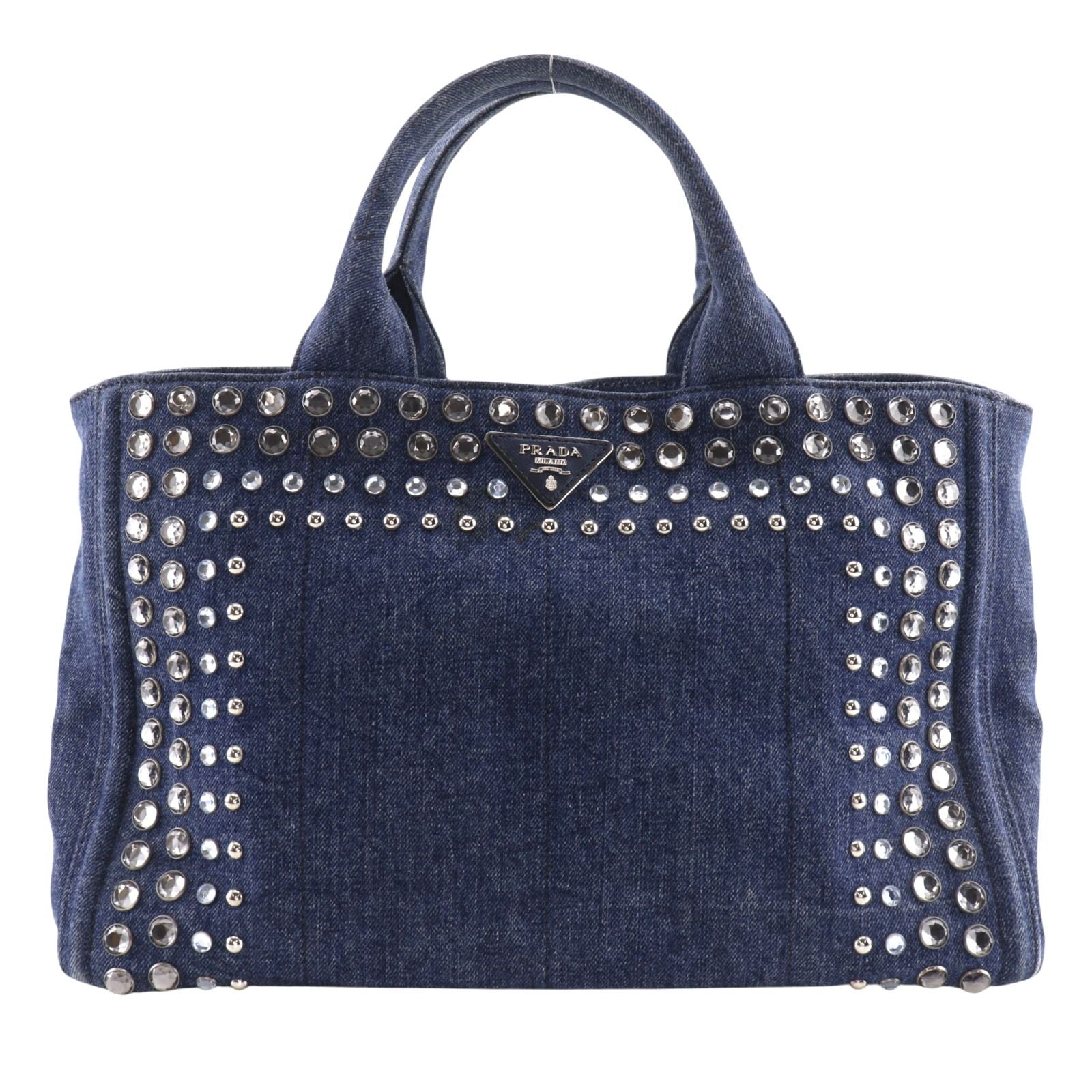 Prada Canapa Tote M Bijou Denim Blue Handbag