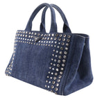 Prada Canapa Tote M Bijou Denim Blue Handbag — view 2